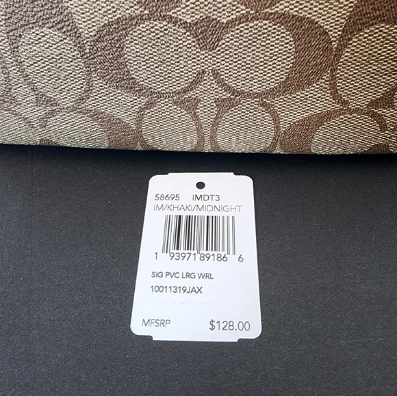 ✨️NWT✨️ Coach Signature Large Wristlet Pouch, Khaki & Midnight, 2020, $128 MSRP - Picture 2 of 7